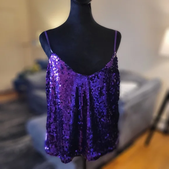 Primark Purple Sequin Camisole Tank Top Size 12 - Picture 4 of 16